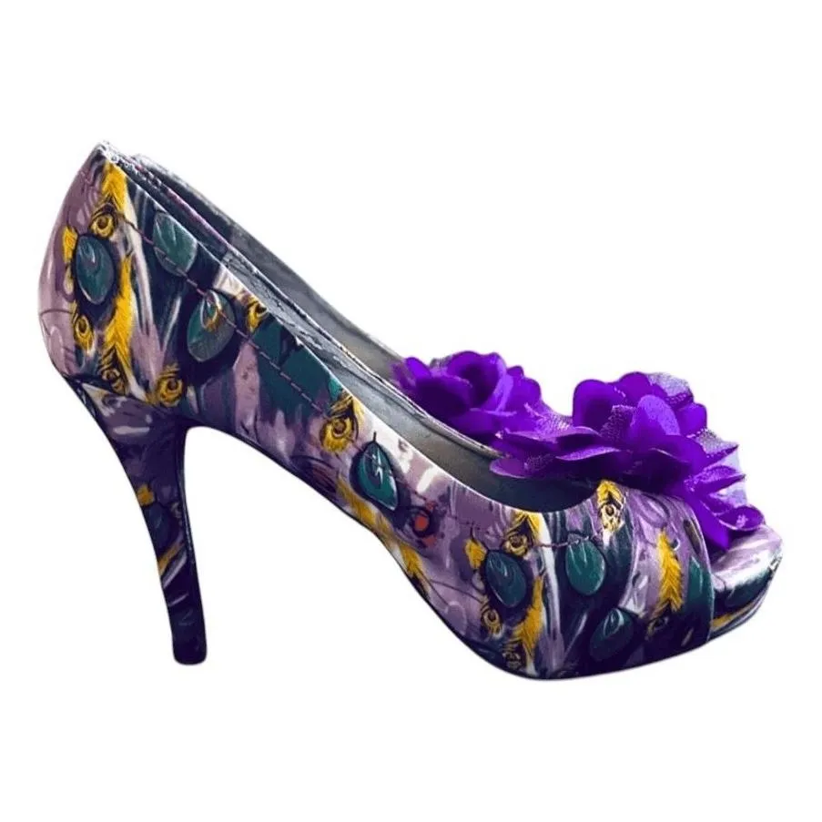 Dolce By Mojo Moxy Womens Open Toe Floral Purple Flower Stiletto Heels Green Size 8.5 - Image 6