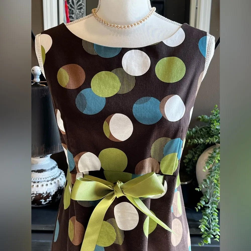 JESSICA HOWARD Brown Polka Dot Print Cotton Sleeveless Sheath Dress Size 12 - Image 3