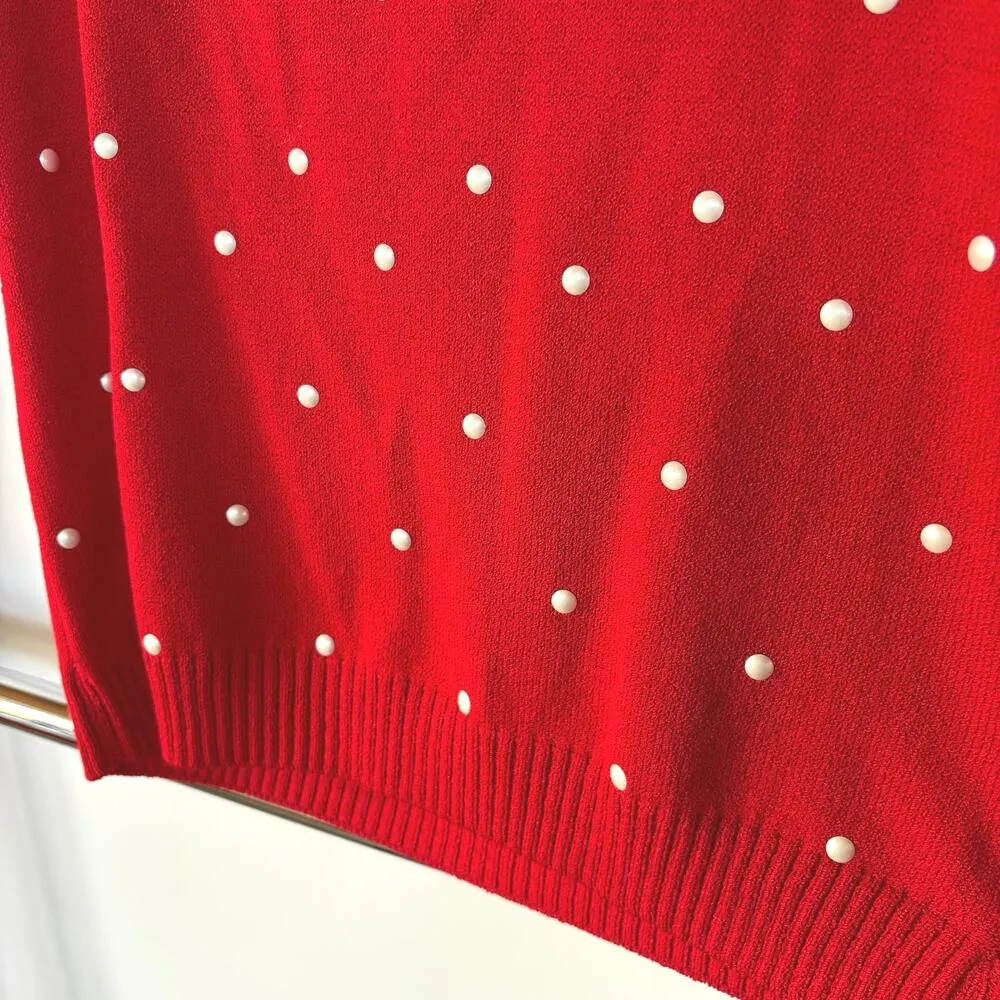 St. John Red Polka Dot Quiet Luxury Wool Blend Coastal Country Club Top Small - Image 4