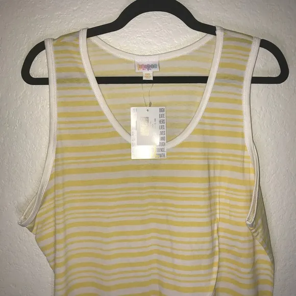 LuLaRoe Tank Top Yellow w/ White Stripes Sz 3X NWT Scoop Neck Sleeveless Summer - Image 2