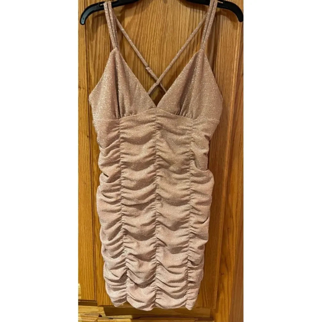 Wild Fable Fitted Bodycon Sparkly Shimmery Pink Blush Mini Dress Juniors Size XS - Image 3