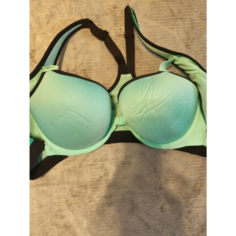 Victoria's Secret VSX Pink Zip Up Front Close Sport Bra Sz 34DD Underwire - Image 3