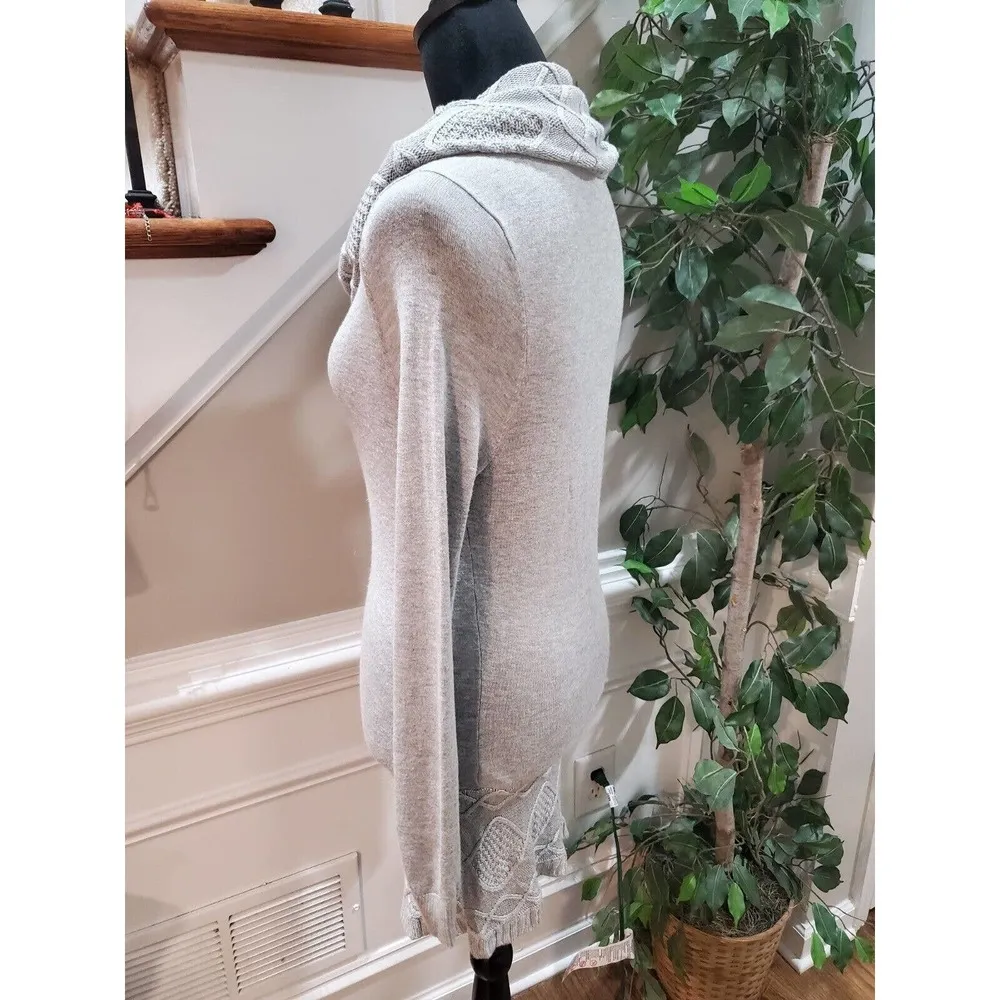 Venus Women's Gray Cowl Neck Long Raglan Sleeve Casual Knee Length Dress Small - Image 6