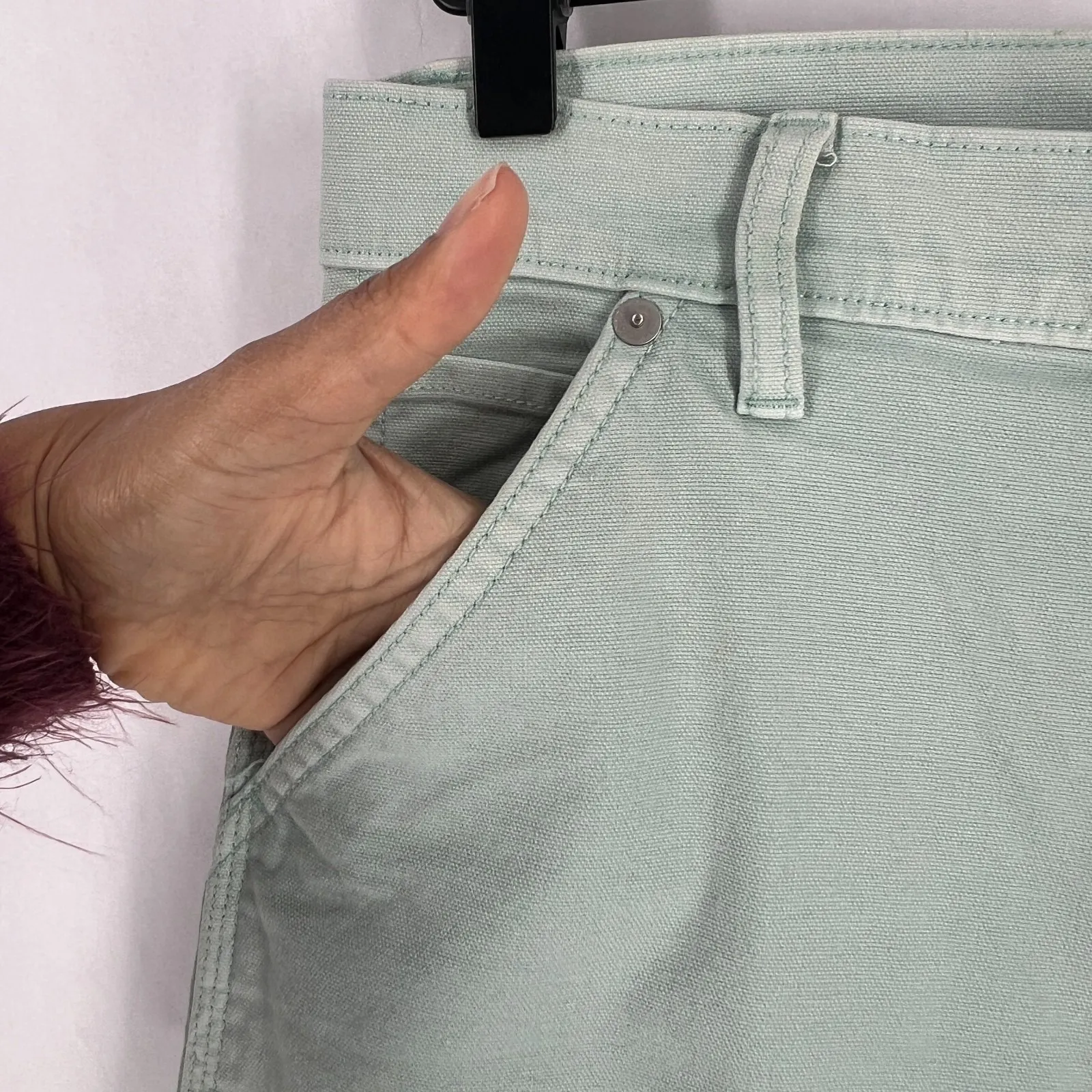 Gap Carpenter Pants Womens 4 Mint Green Stretch High Rise Workwear Tapered Leg - Image 4