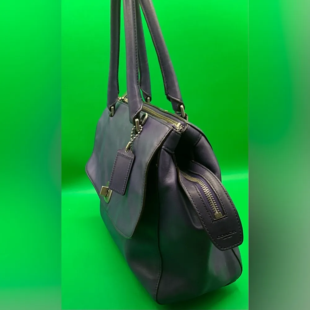 A Rare COACH Legacy Leather Large Harper Triple Zip Satchel Purple handbag - Image 4