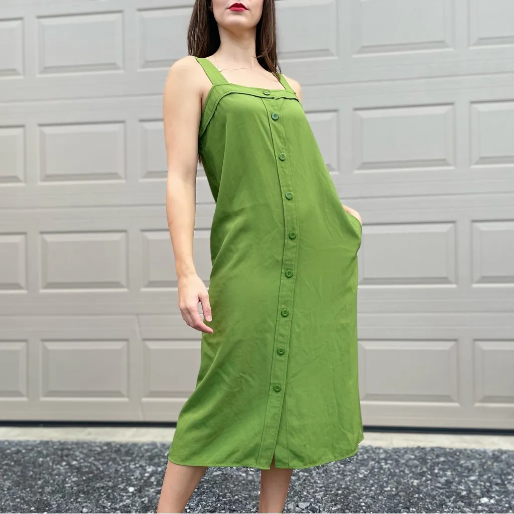 Everlane Chartreuse Green Japanese Goweave Picnic Button Front Midi Tank Dress 6 - Image 5