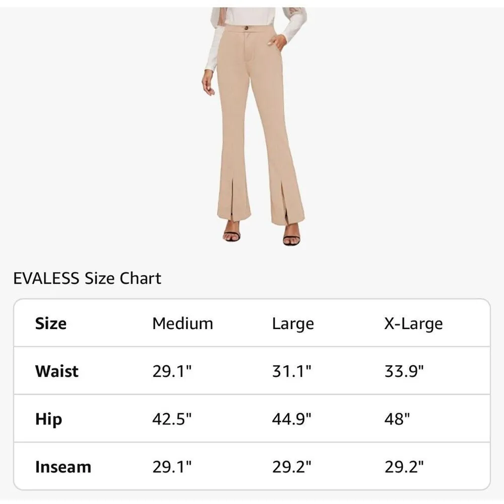 NEW Beige High Waisted Casual Flare Pants Slim Stretch Career Pants L Gray Size L - Image 3