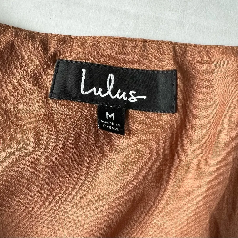 Lulus Missy Rust Orange Polka Dot Satin Knotted Front Mini Dress size medium - Image 11