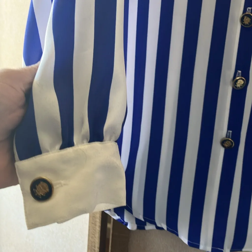 FINAL MARKDOWN Impressions of California awning stripe Blouse small White - Image 6