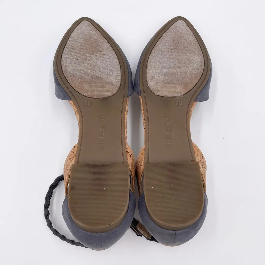 Indigo Rd. Women's Gamia D'Orsay Flats Size 9 Grey Faux Suede Cork Braided Ankle - Image 10