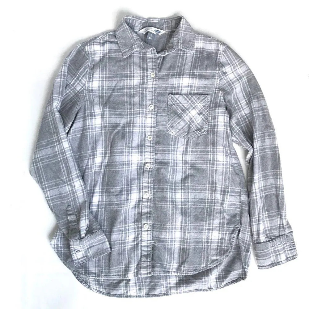 Old Navy Gray and White Plaid Cotton Flannel Button Down Shirt Size Small - Image 4