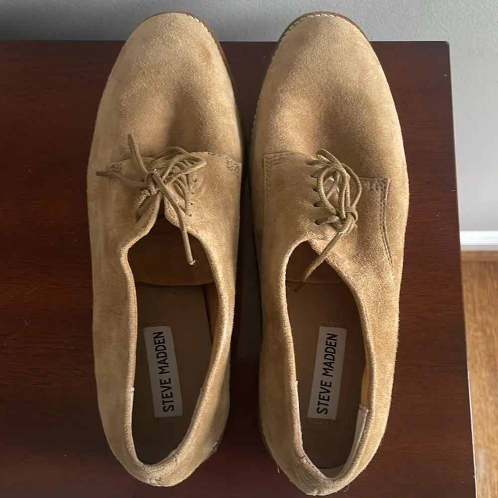 Steve Madden Dominant Suede Lace Up Loafers Sand Tan Size 10 Oxford - Image 5