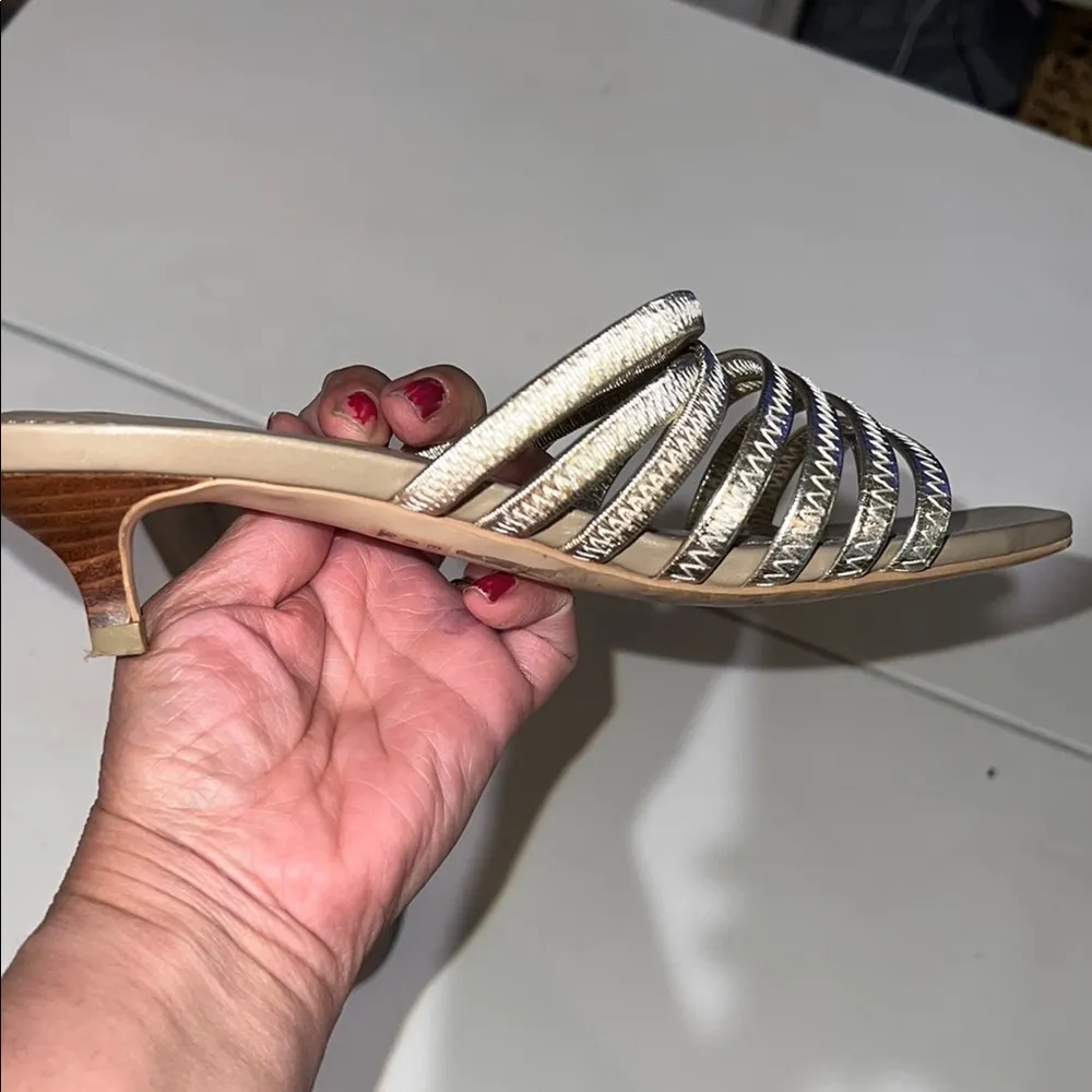 Donald J. Pliner Women's Silver Slide Sandals Platino metallic 6.5 kitten heel - Image 4