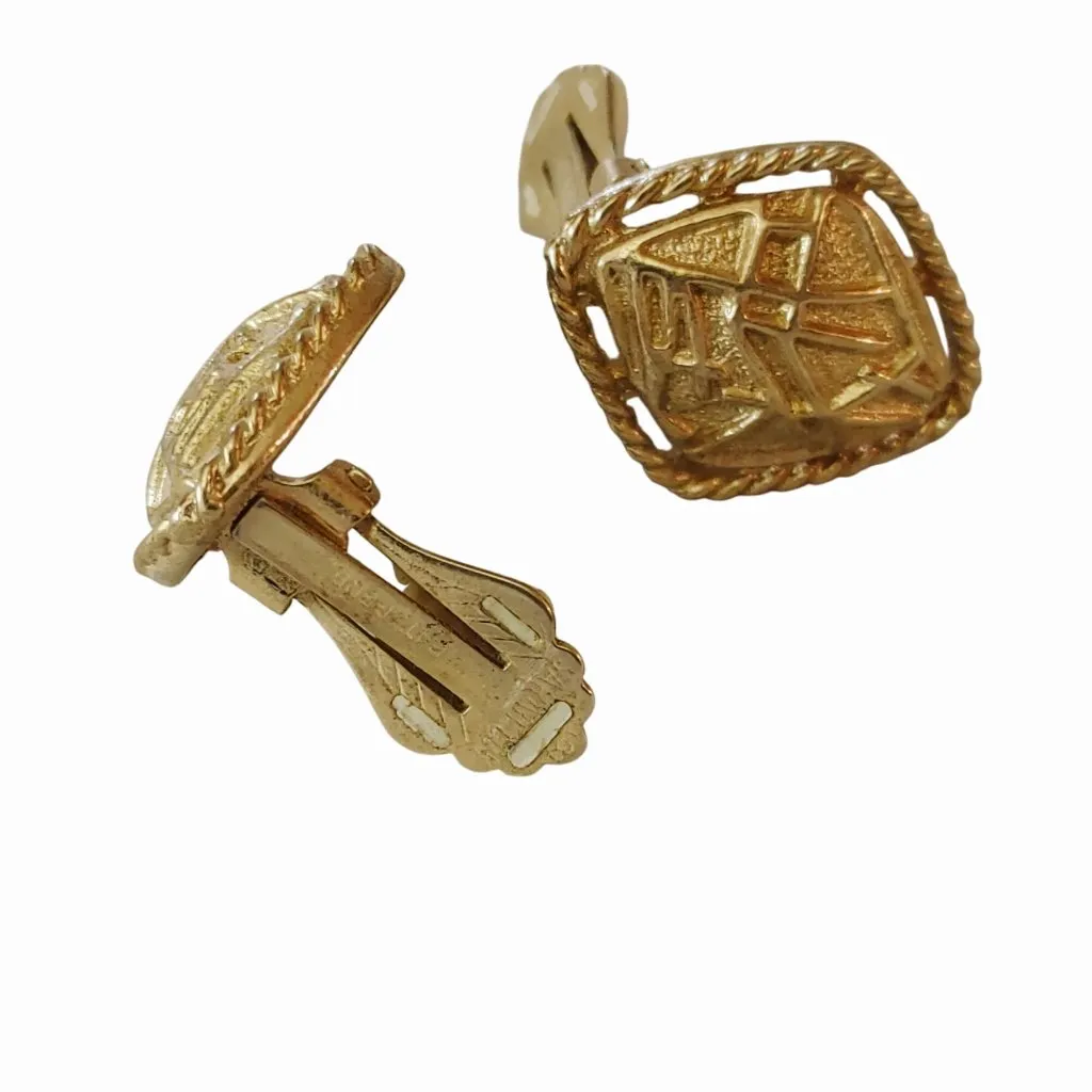 Sarah Coventry Teahouse Clip On Earrings Vintage Asian Abstract Gold Tone Design - Image 7