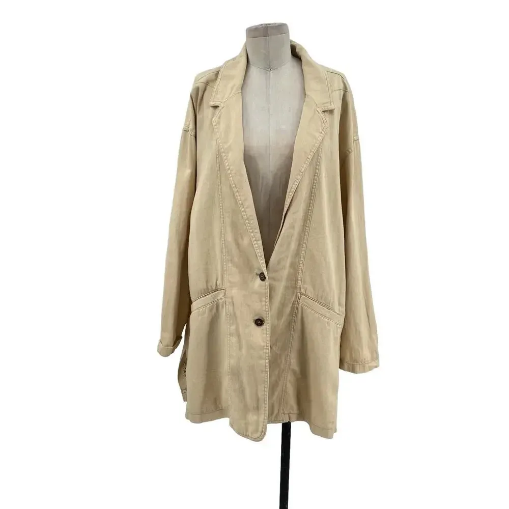 Anthropologie Pilcro Summer Blazer Jacket‎ Linen Cotton Taupe Tan Cream Size XL - Image 3