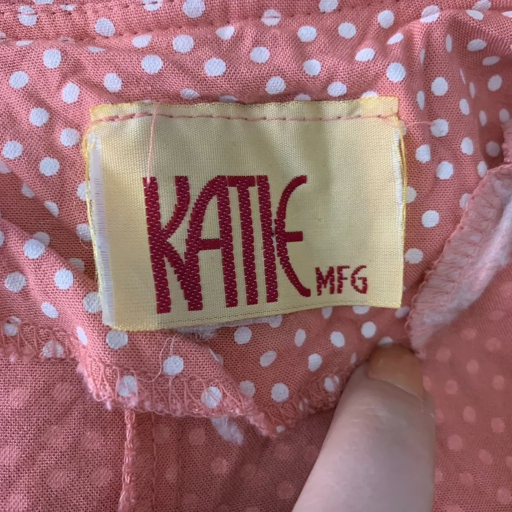 Vintage 80s Polka Dot Shorts Romper M Pink Buttons Short Sleeves Sailor Collar - Image 6