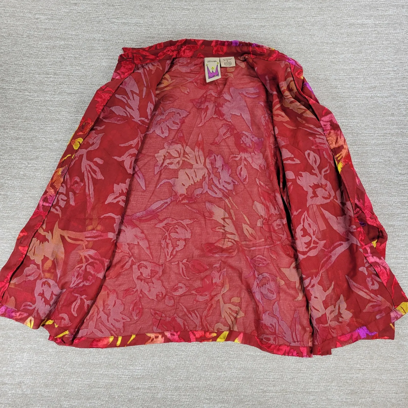 ANTHONY Burnout Velvet Blouse Womens Size S Red Floral Sheer Deadstock y2k NWT - Image 6