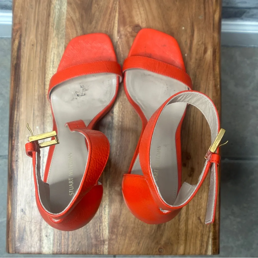 EUC Stuart Weitzman Red Ankle Strap Heels - Image 10