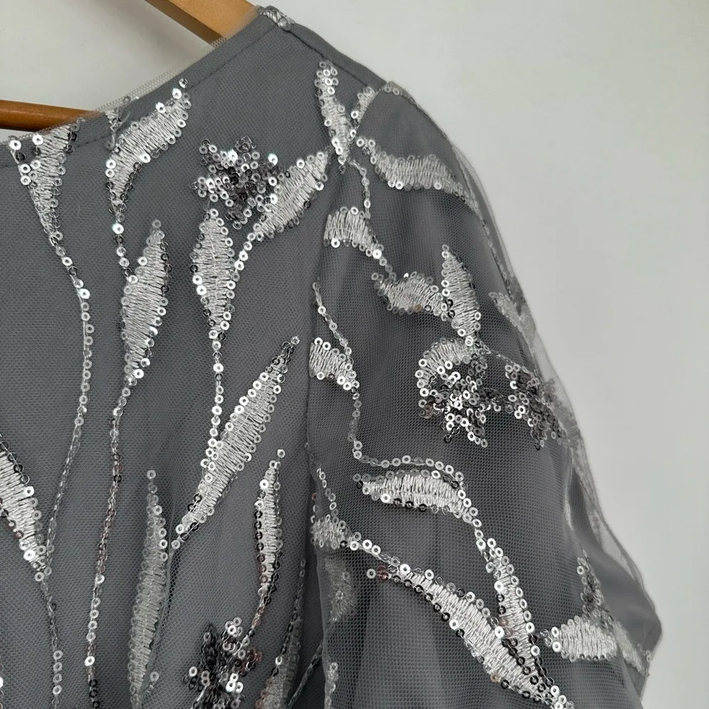 JS Collections Lyra Flutter Cocktail Dress size 10 Silver Grey Sequins Evening - Image 8
