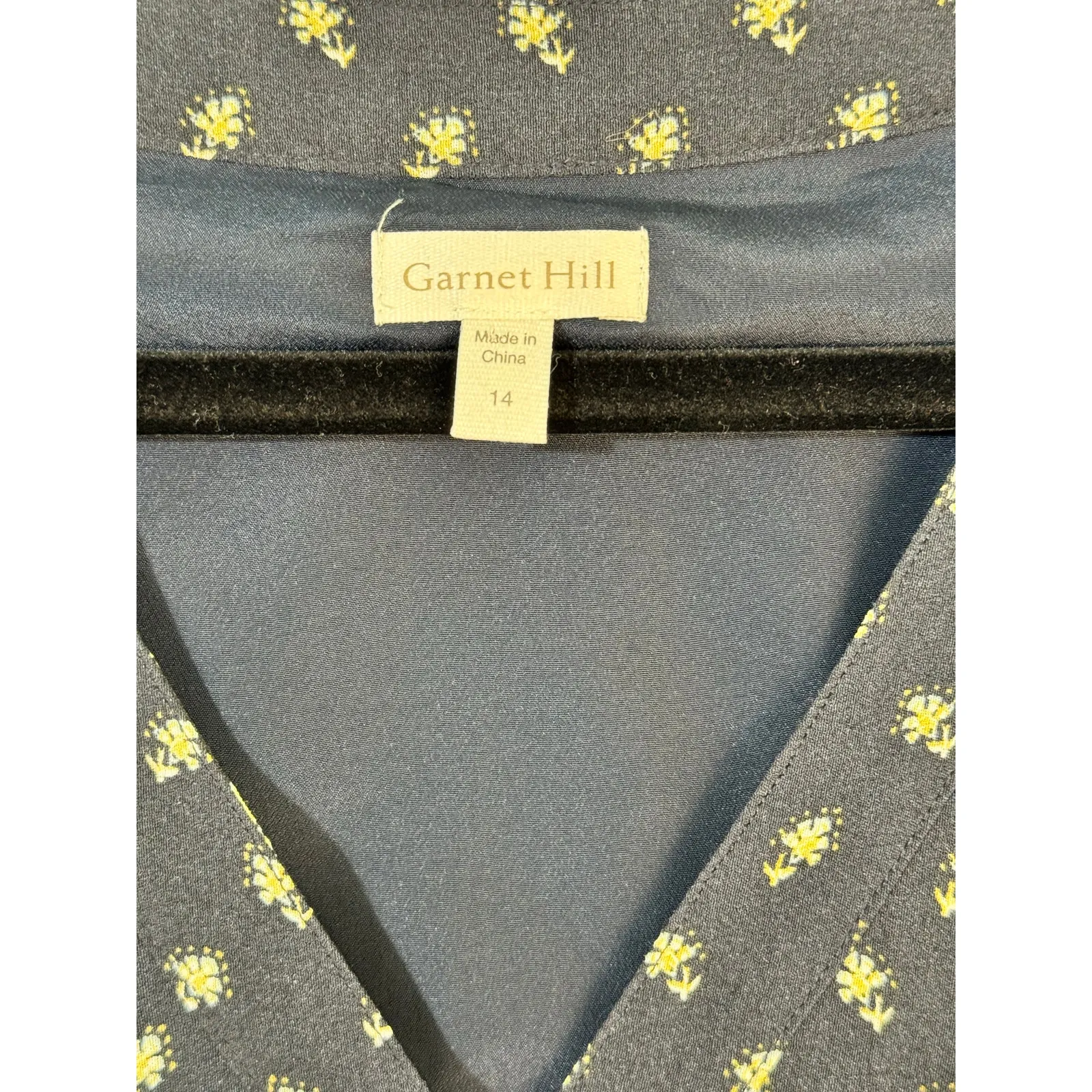 Garnet Hill Navy Blue & Yellow Ditsy Floral Drop Waist Shift Dress Print Size 14 - Image 8