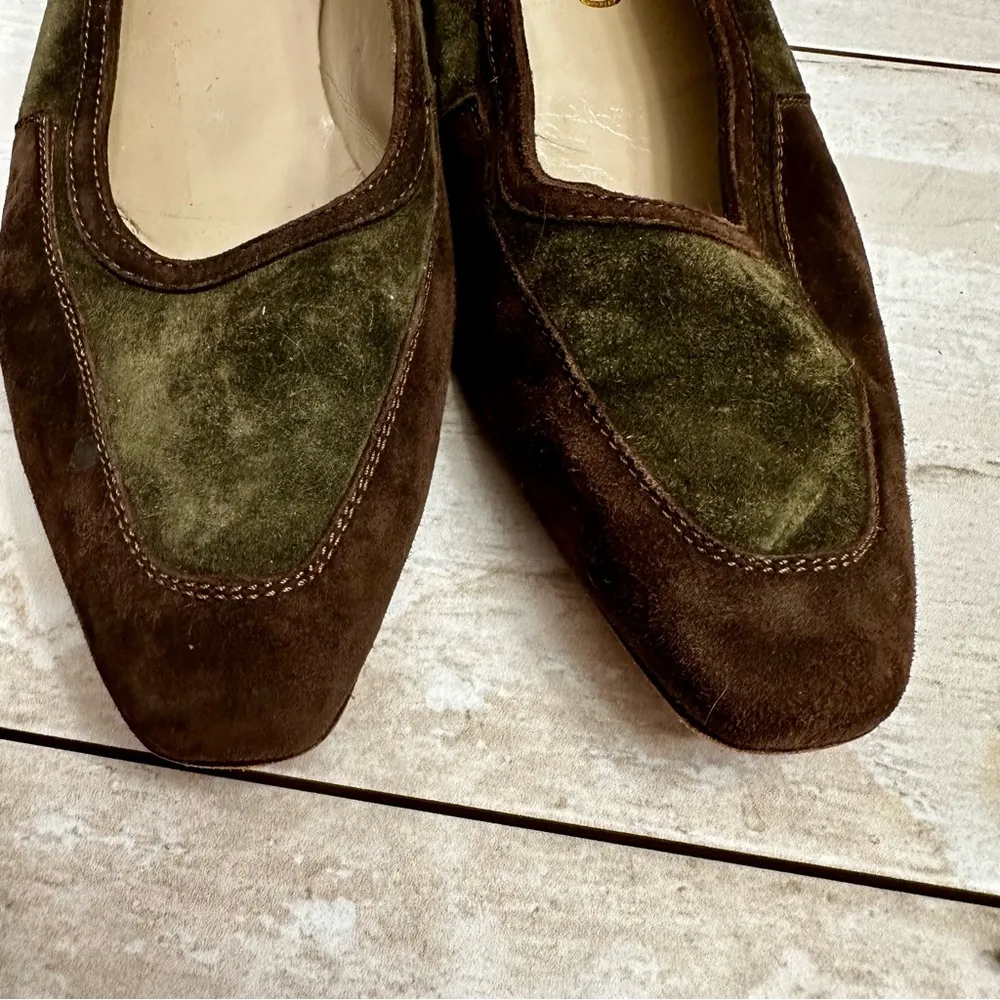 Salvatore Ferragamo Women Sz 9.5 AA Brown Green Suede Vintage Boho Chic Slip Ons - Image 4