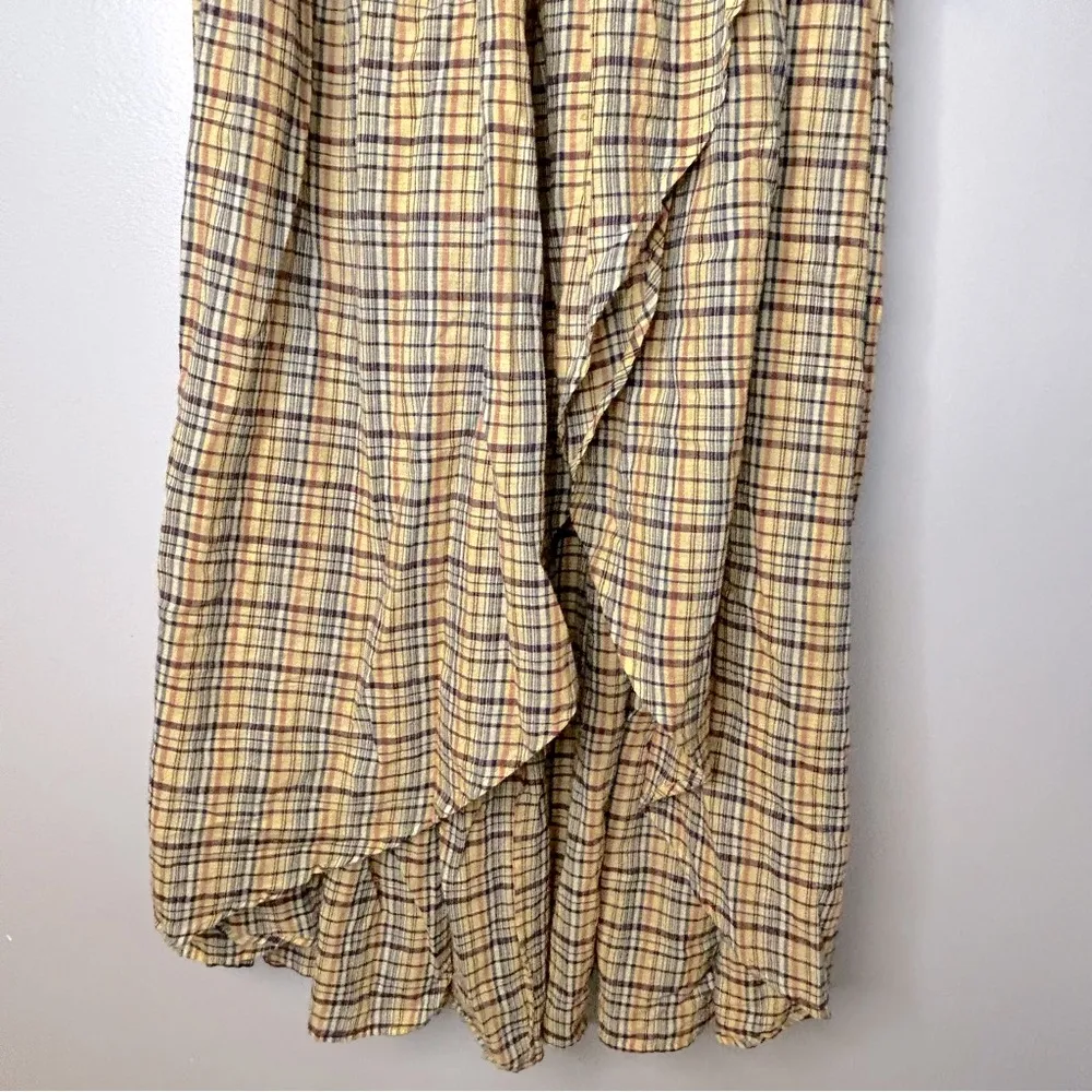 Laurence Bras Plaid Boho Maxi Ruffle Tie Waist Skirt Yellow - Image 3