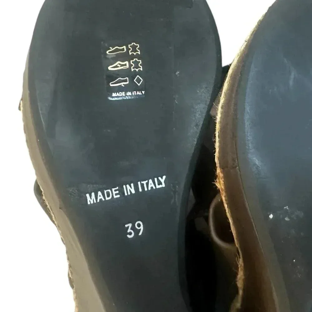 La Perla Brown Leather Ankle Lace-Up Wedges Sandals Jute Stud Size 39 8 Women's - Image 14