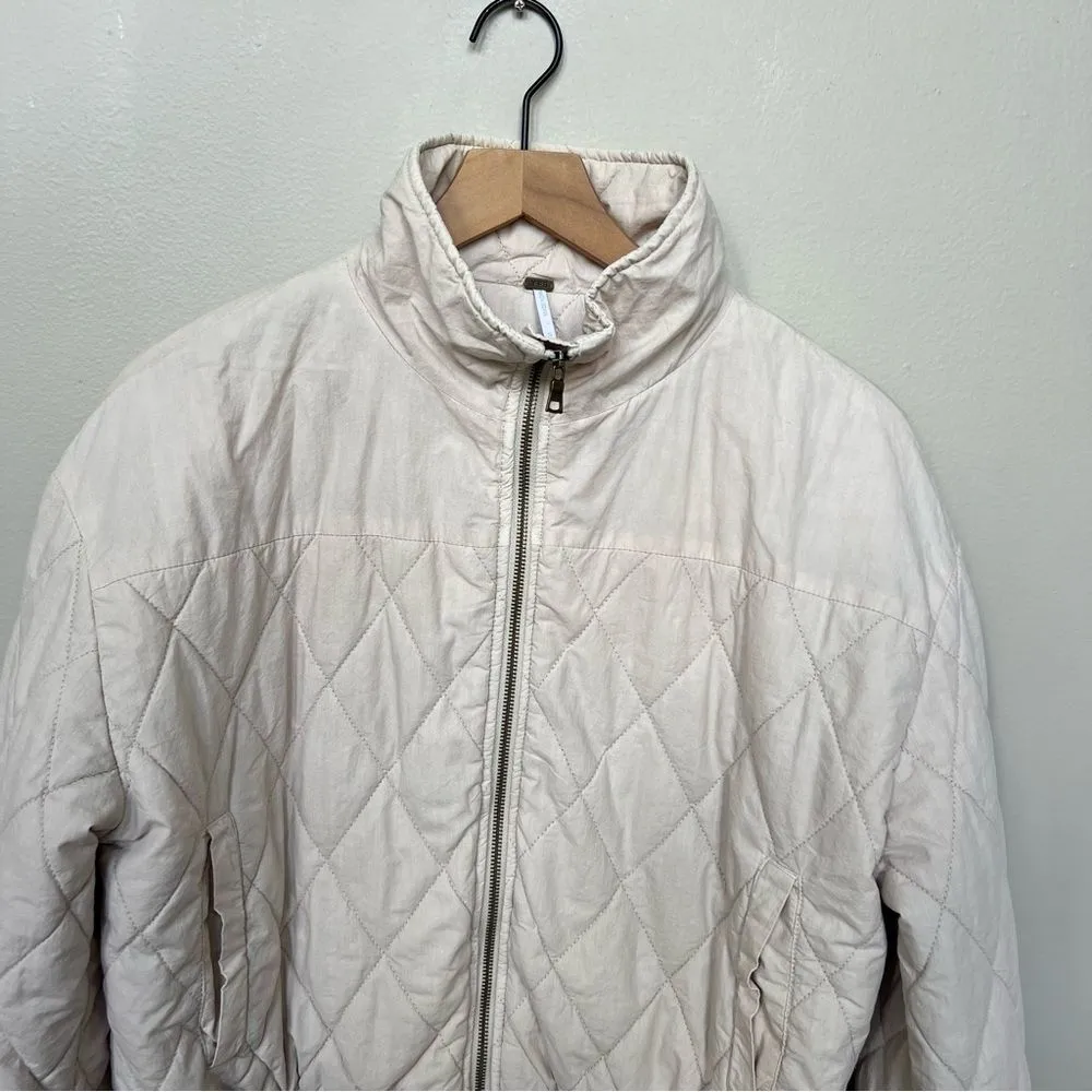 YFB Young Fabulous & Broke Cream Quilted Puffer Jacket Cropped Coat Size Small - Image 3