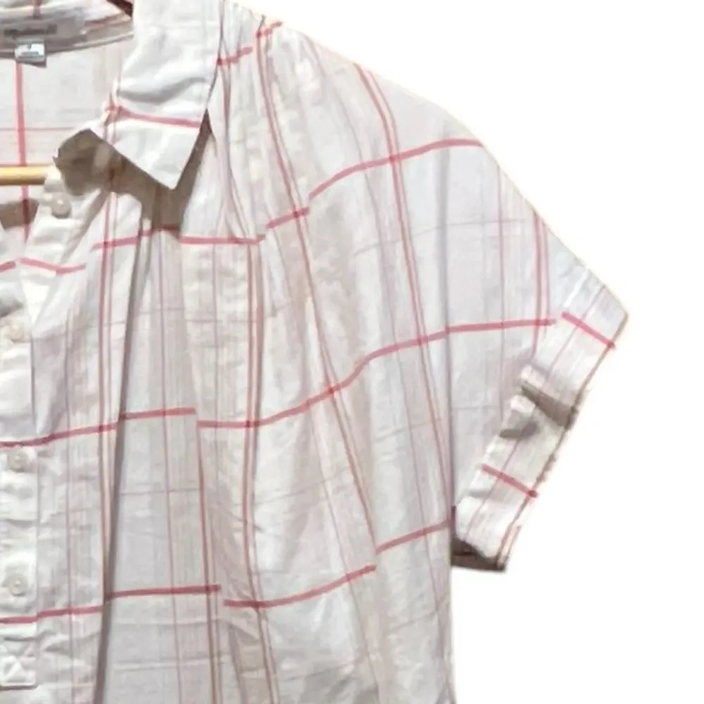 Madewell Central Shirt Popover Fine Plaid Ivory Red Short Sleeve Shirt Size S - Image 7