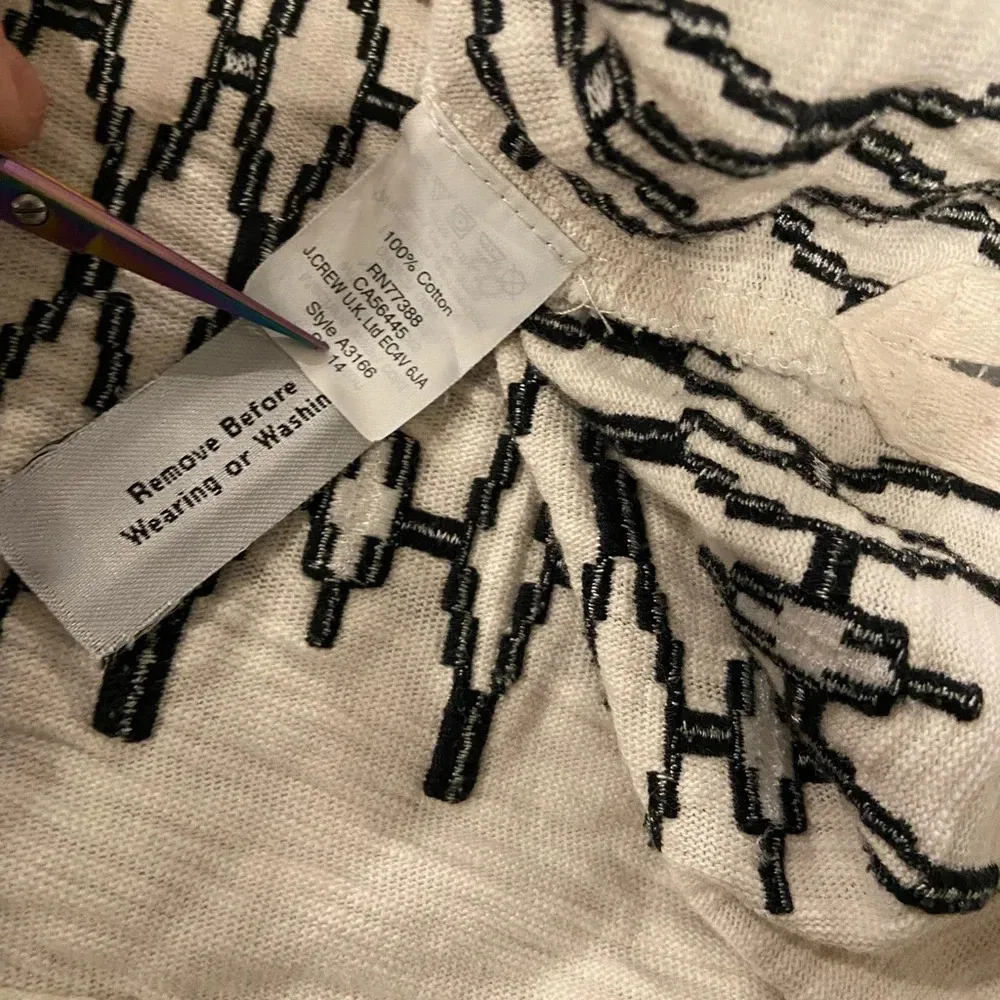 Madewell Cream Cotton Black Embroidered V Neck Short Sleeve Split Hem Top Size S - Image 8