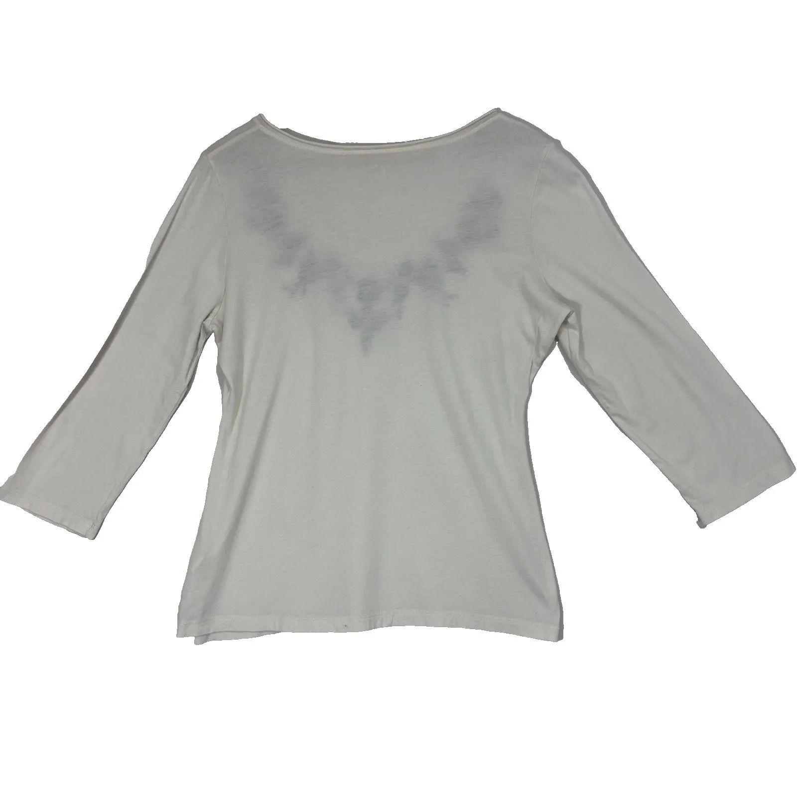 Garnet Hill Ivory Floral Embroidered 3/4 Sleeve Top Sz L Boho Feminine Casual - Image 3