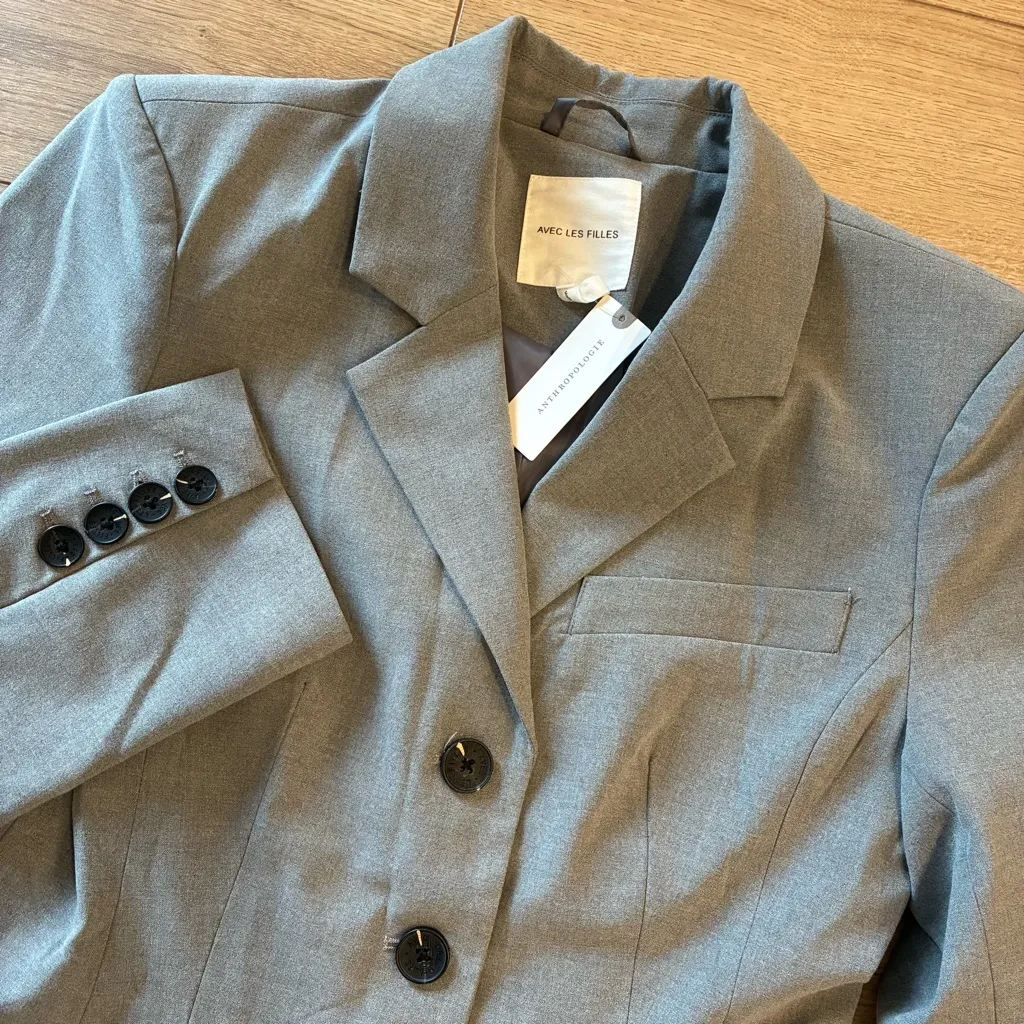NWT Avec Les Filles x Anthropologie Sculpted Hourglass Blazer Jacket Grey Size S - Image 2