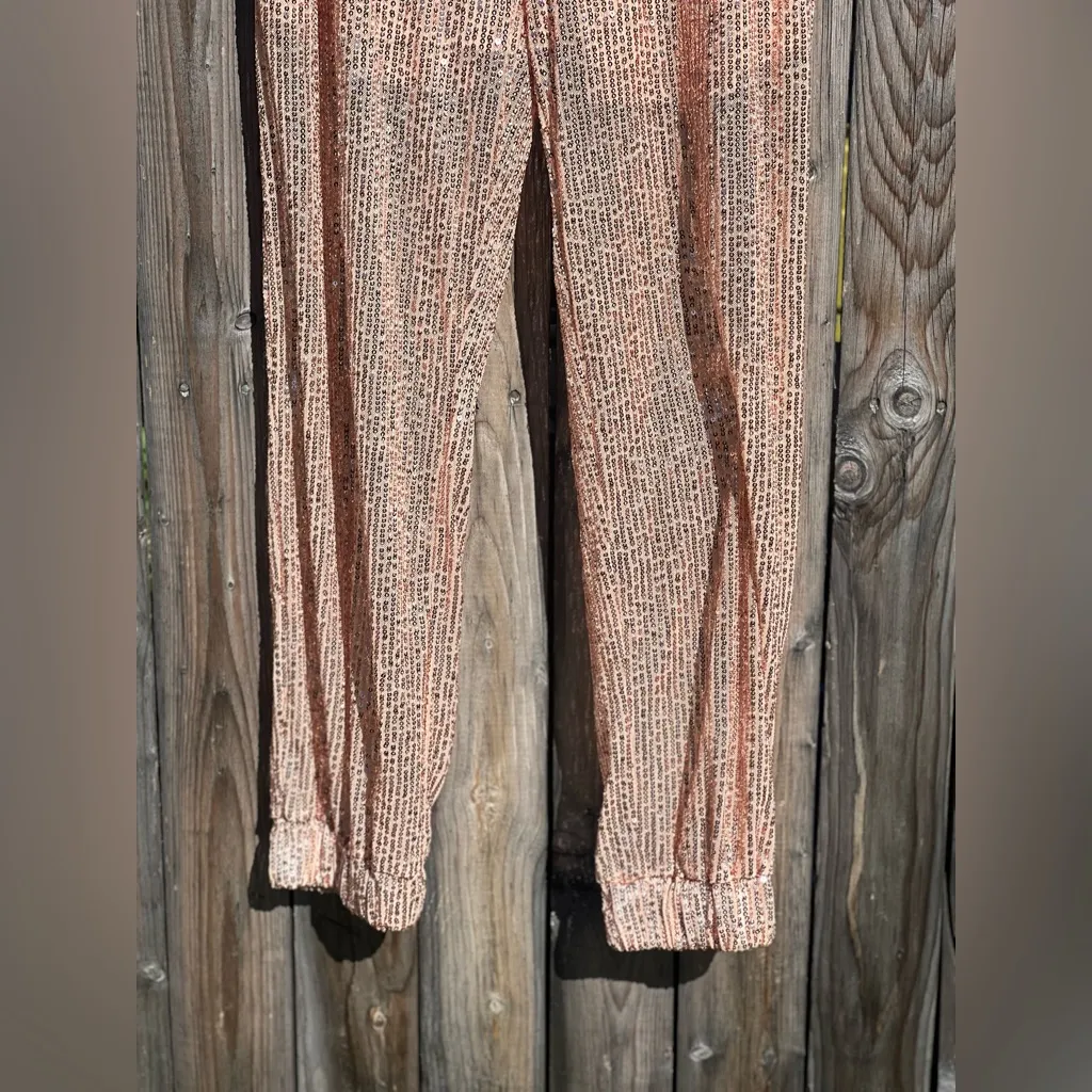 CBR Sequined Rose Gold Jogger Pants NWT Size M - Image 4
