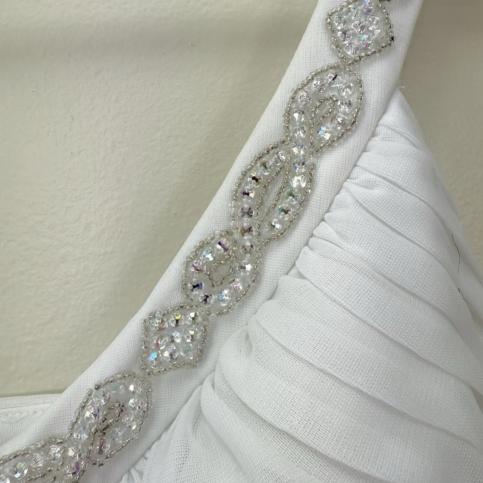 Alex Evening Black White Ruched Chiffon Beaded Sleeveless Cocktail Dress Size 14 - Image 4