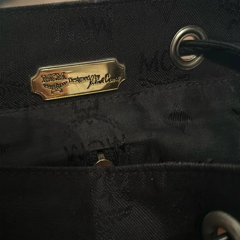 Vintage Black and Gold Hardware Jacquard Classic Drawstring Nylon Backpack - Image 10