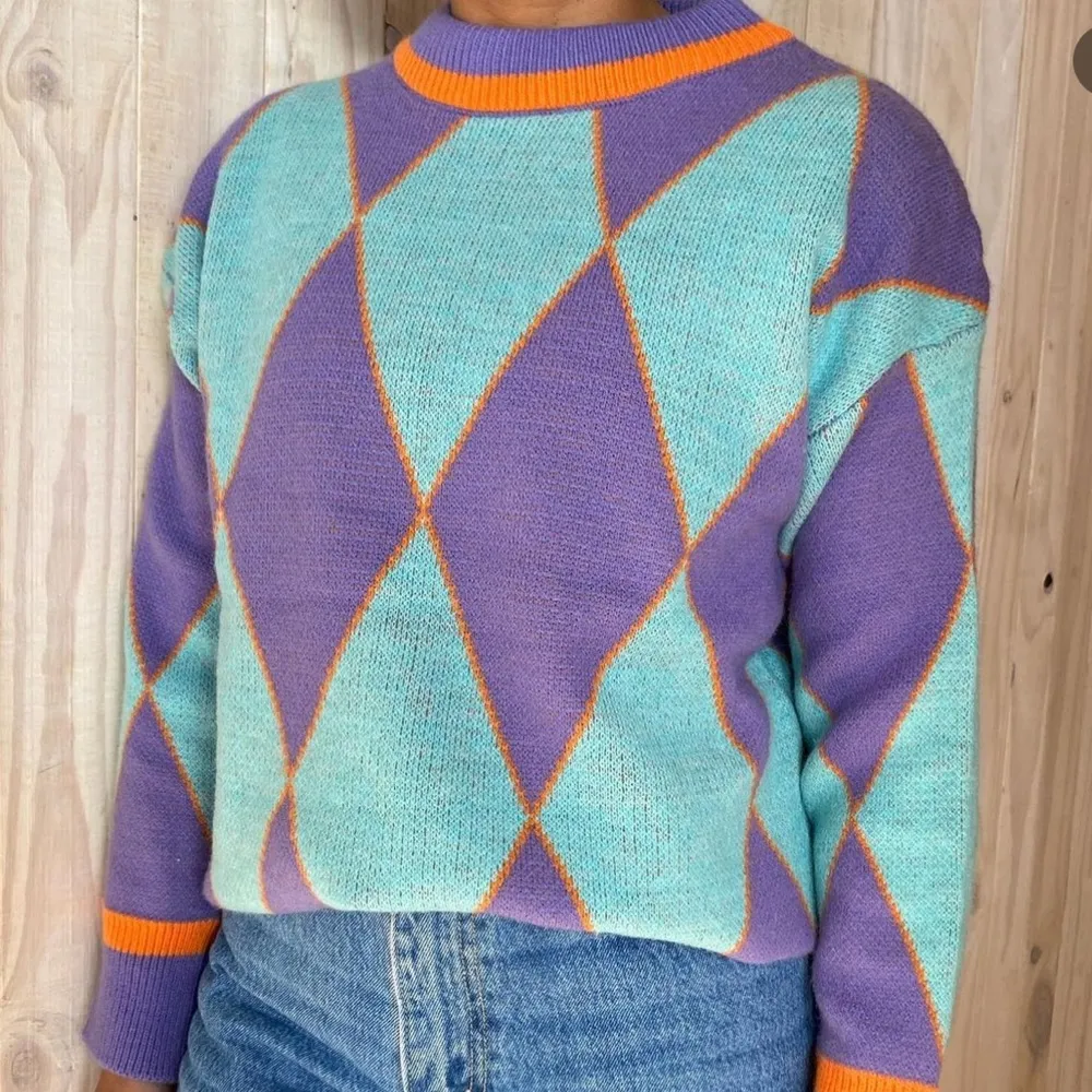 Cider Purple Preppy Argyle Sweater Small Large - Image 3