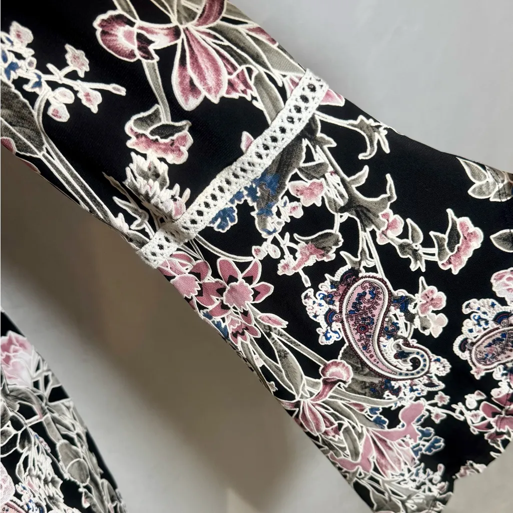 SJS navy and pink puff floral print long bell sleeve top size large Blue - Image 3