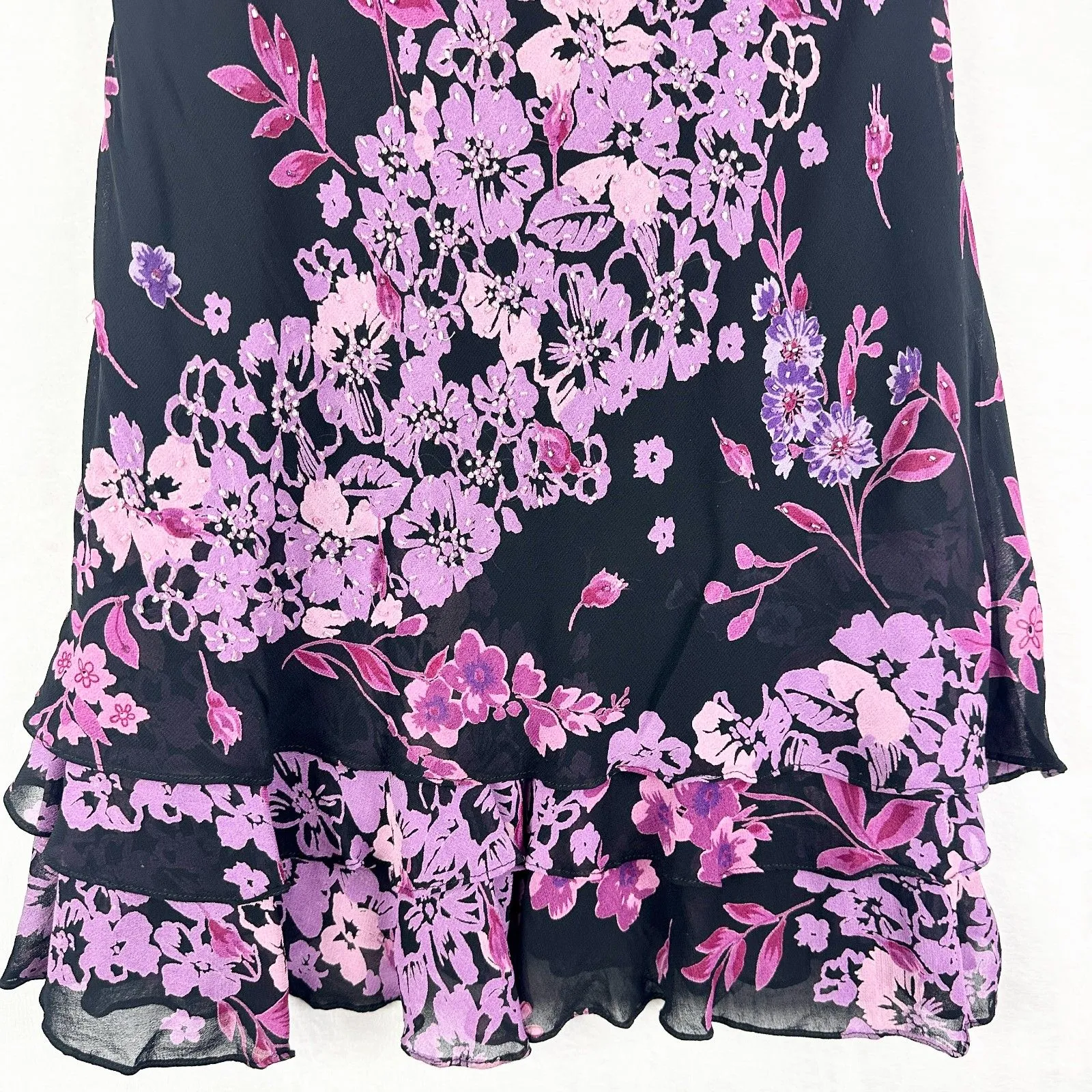 Vintage Eva Blue 90s Y2K Beaded Mini Dress Size 10 Whimsigoth Fairy 00s Floral Black - Image 4