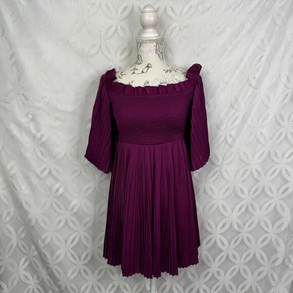 Ali & Jay Le Flirt‎ Off the Shoulder Pleated Magenta Flowy Mini Dress Size S NWT - Image 15