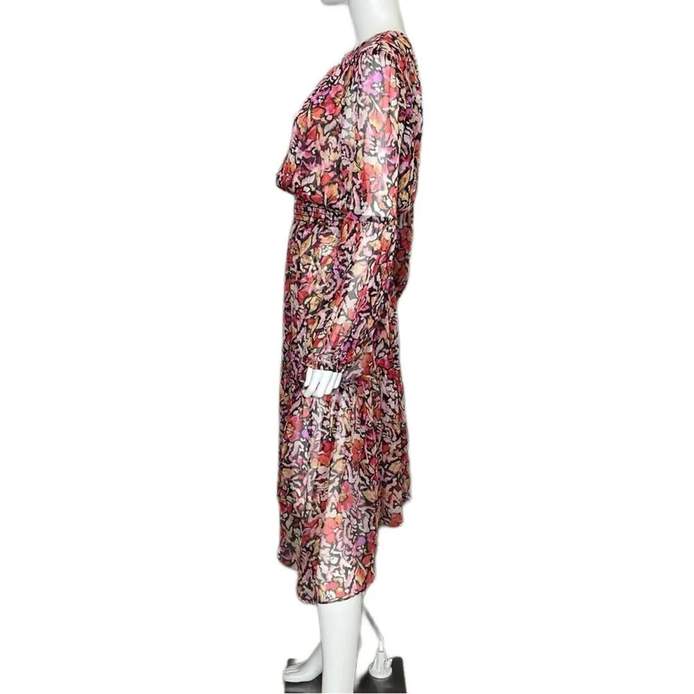 Misa Simone Floral Print Long Sleeve Chiffon Midi Dress In Multi Women’s Sz M - Image 4