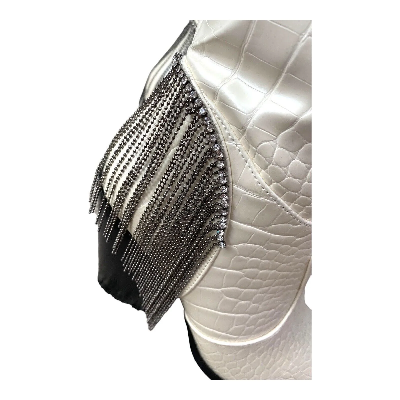 Nasty‎ Gal Faux Croc Fringe Rhinestone White Western Boots Size US Size 6, EU 37 - Image 3