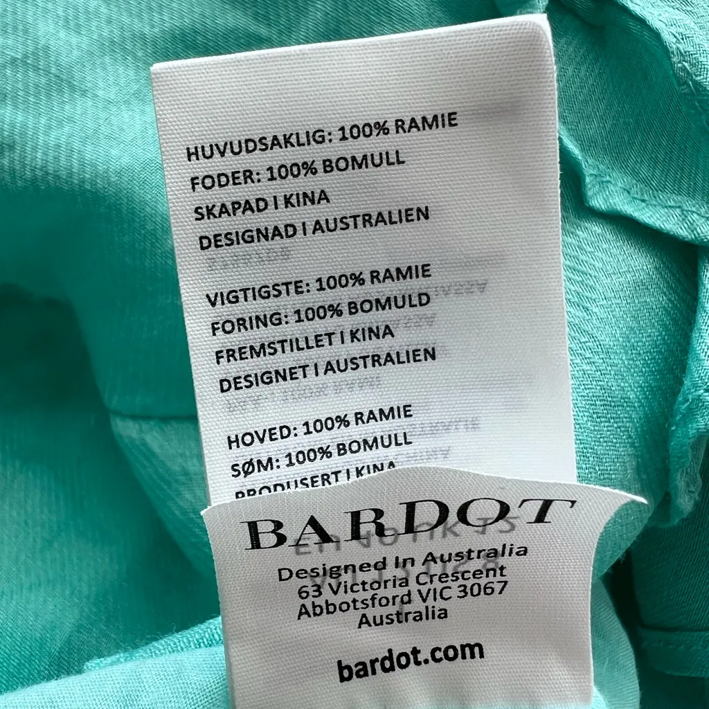 Bardot Aura Puff Sleeve Ruffle Ruched Mini Dress Turquoise Blue babydoll Ramie 8 - Image 5