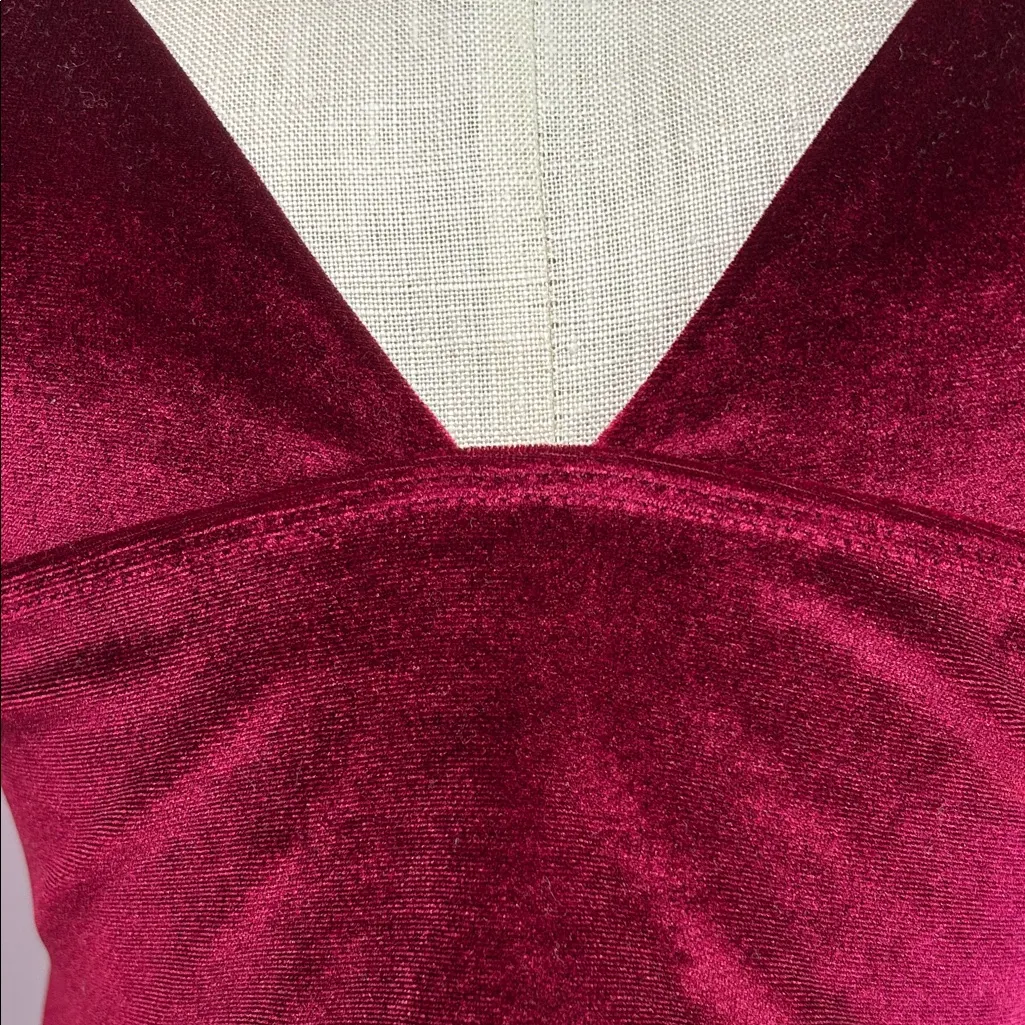 Sexy Velvet Burgundy V Neck Cropped Bra Top Size Large Red - Image 4