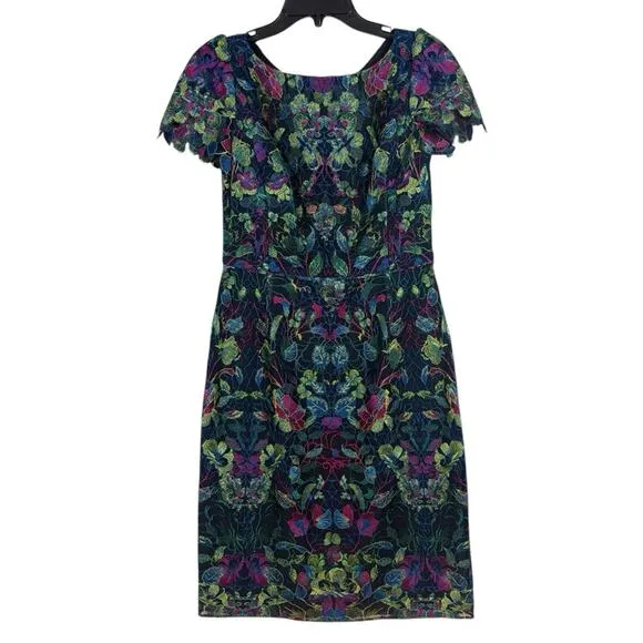 MARCHESA NOTTE $495 Multicolor Embroidered Guipure Lace Dress S Green Size 4 - Image 2