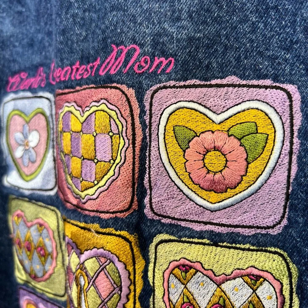 Brighton Vintage Denim Jean Jacket Size Large Worlds Best Mom Embroidery - Image 6