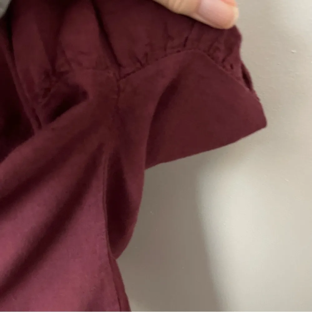 Elena Baldi Top Ruffle Short Sleeve 100% Linen Boxy Italy Burgundy Wine Maroon Purple Size M - Image 4