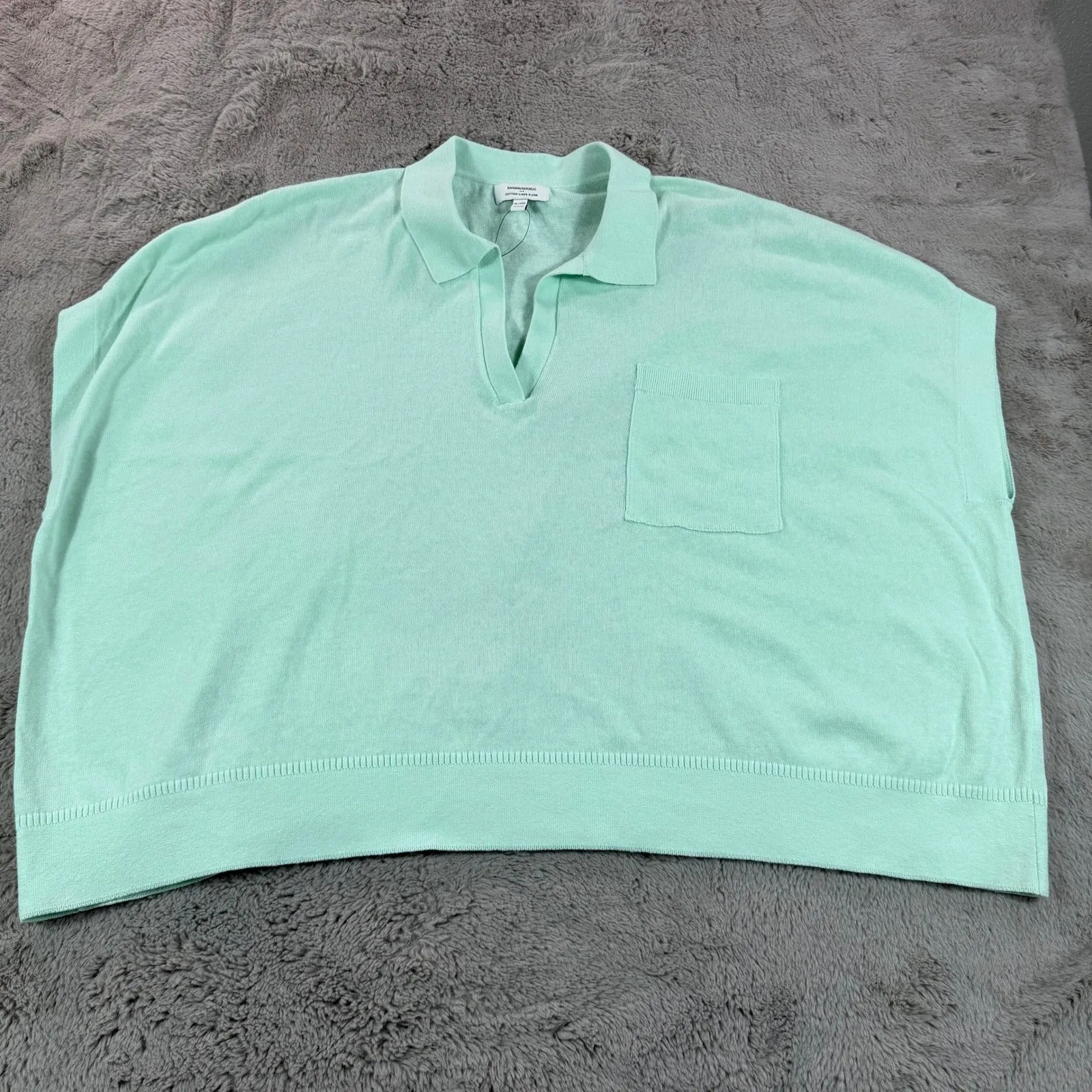 NWOT Banana Republic Women Polo Top XL/XXL Linen Oversized Johnny-Collar Sweater - Image 8