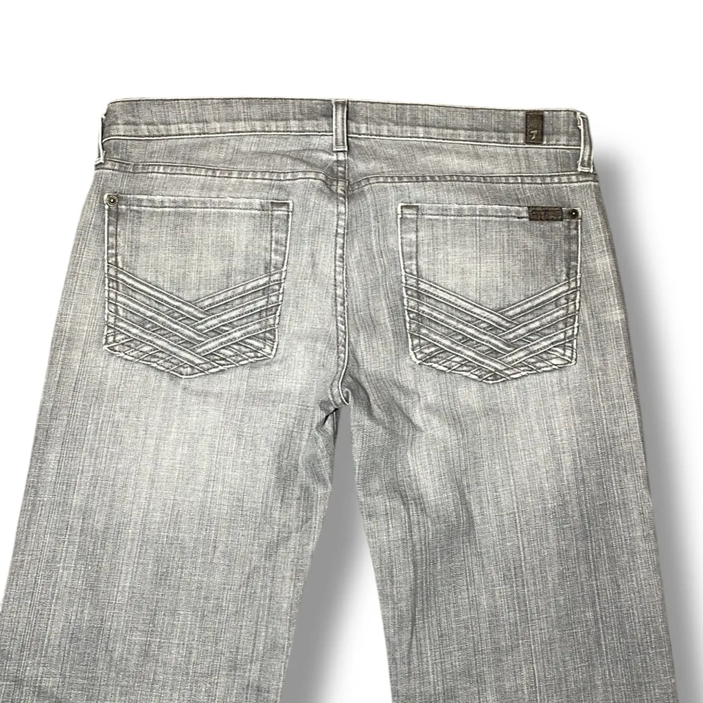 7 For All Mankind Flare Jeans Gray Wash Distressed Raw Hem Size 32‎ - Image 5