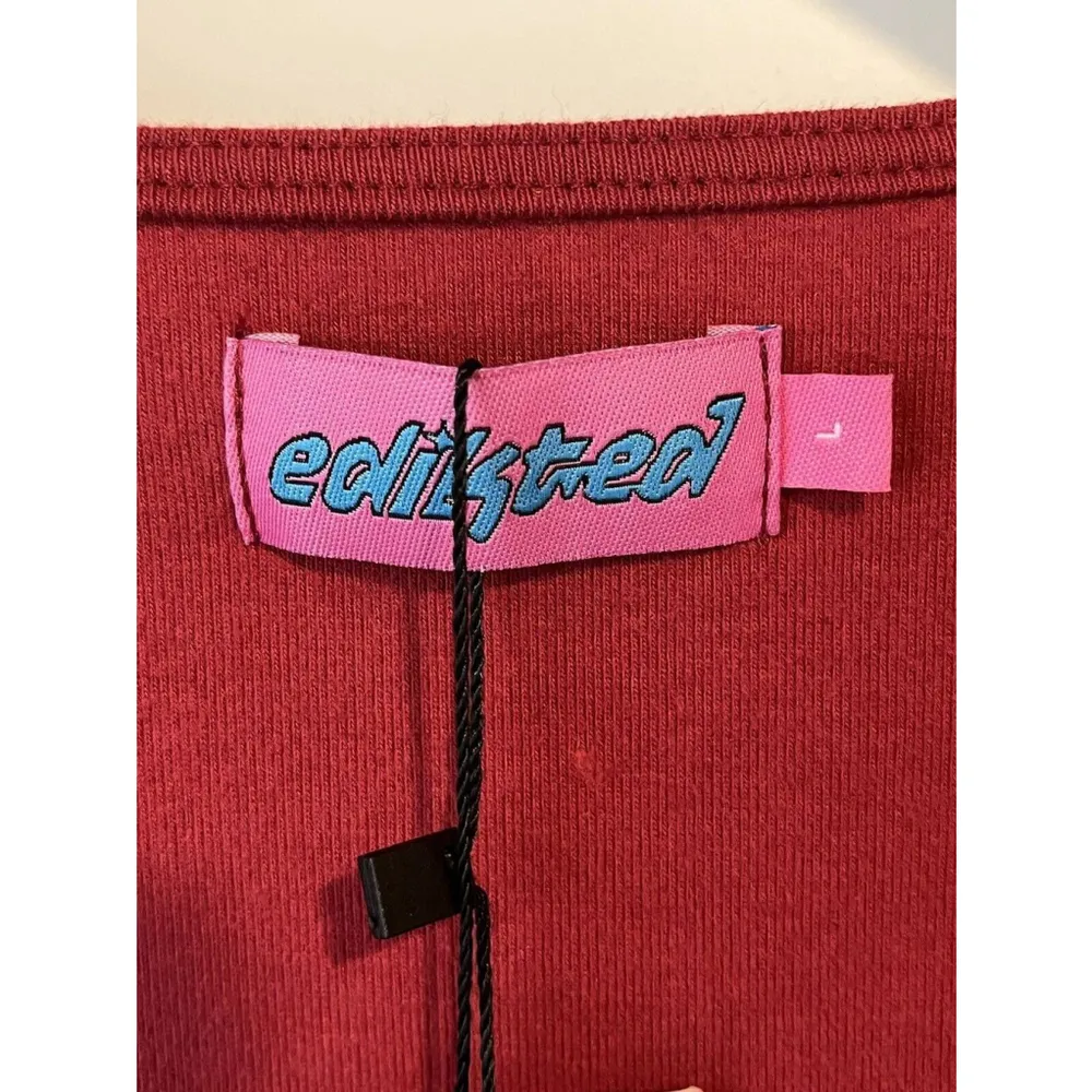 Edikted Crop Top Womens Large Red Long Sleeve Boat Neck Stretchy Boho Club Wear - Image 4