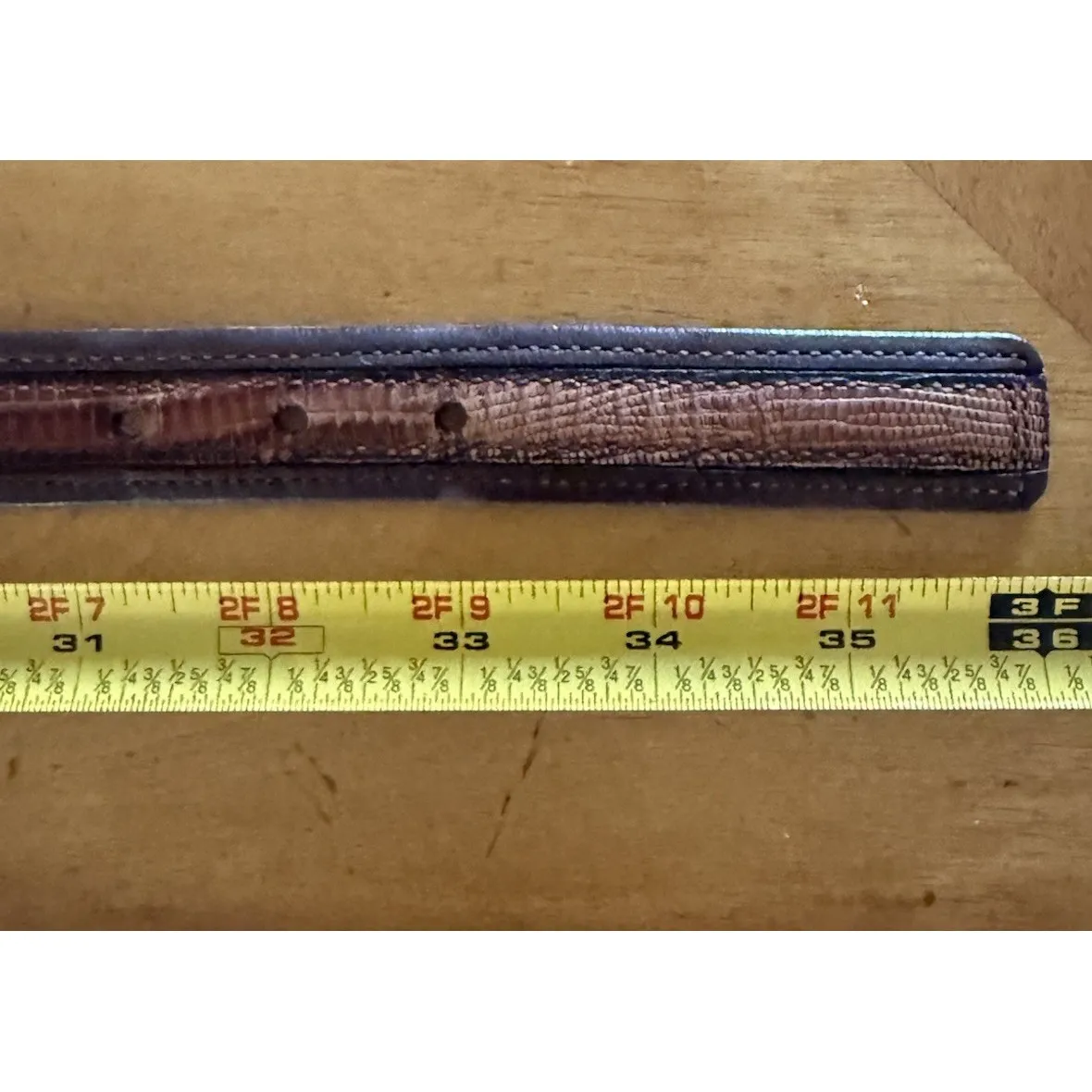 Vintage Leather Belt Iguana Grain Steerhide Brass Buckle Made In‎ USA Size S/M Brown - Image 9